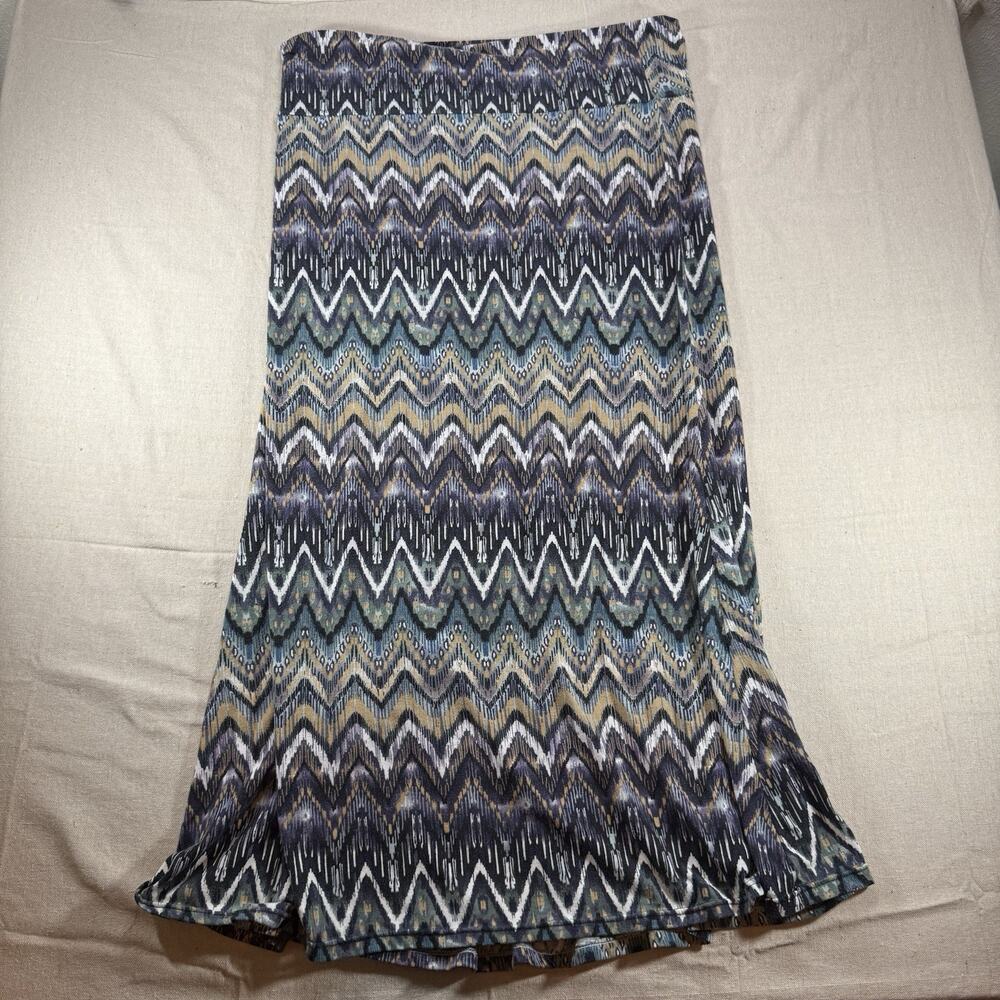 Shosho Multi-colored Chevron Print Buttery Soft Maxi Skirt Stretch Straight Plus